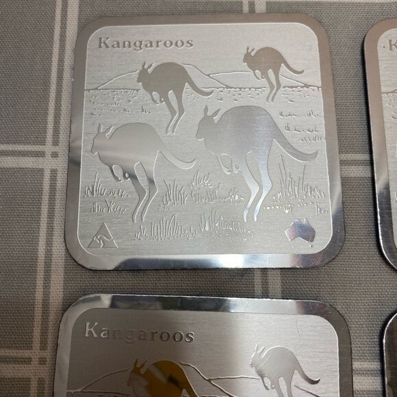 Kangaroo Australian Coaster Set of 4 Aluminum Felt Backed Outback Wildlife Rare - Picture 2 of 9